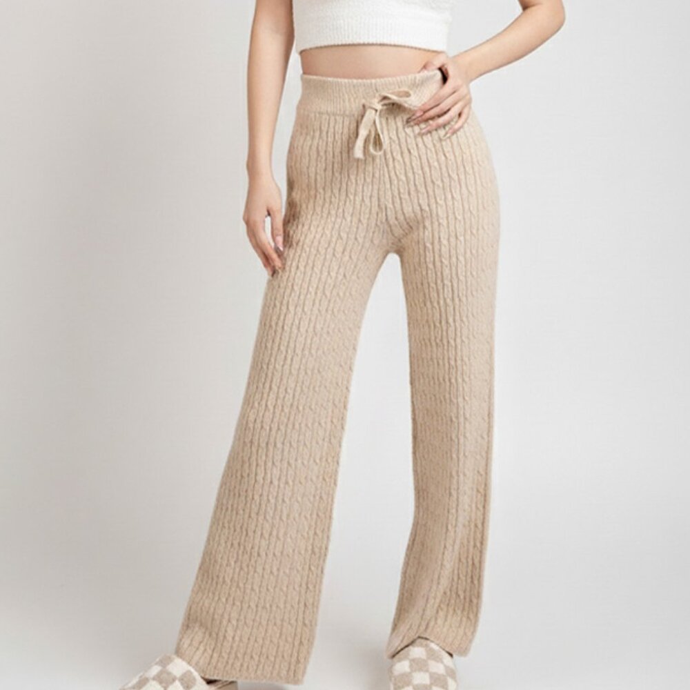 NEW.  Cable Knit High-Rise Wide Leg Lounge Pants.